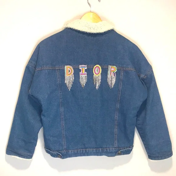 Rare DIOR Stitch & Rhinestone Fleece Denim Jacket - Picture 3 of 10